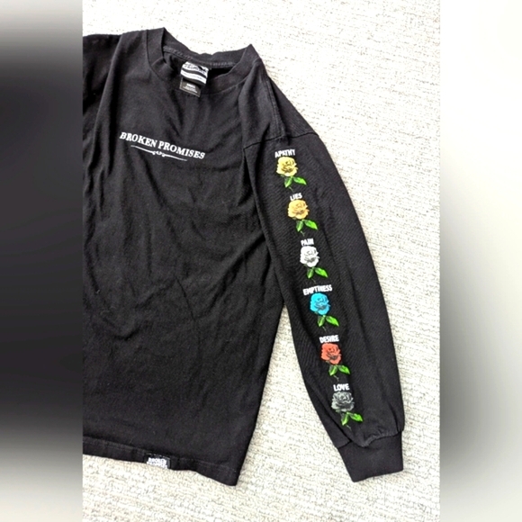 Broken Promises Unisex (Size Small) Black Tee with Graphics On Both Sleeves - Picture 1 of 12